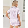 Ekouaer Women Satin Pajama Sets Cute Print Silk Pjs Shorts Sets S-4XL(Lilac Flower Leave)