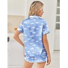 Ekouaer Women Satin Pajama Sets Cute Print Silk Pjs Shorts Sets S-4XL(Moon and White Clouds)