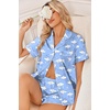 Ekouaer Women Satin Pajama Sets Cute Print Silk Pjs Shorts Sets S-4XL(Moon and White Clouds)