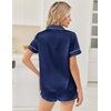 Ekouaer Women Satin Pajama Sets Cute Print Silk Pjs Shorts Sets S-4XL(Navy Blue)