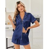 Ekouaer Women Satin Pajama Sets Cute Print Silk Pjs Shorts Sets S-4XL(Navy Blue)