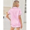 Ekouaer Women Satin Pajama Sets Cute Print Silk Pjs Shorts Sets S-4XL(Pink)