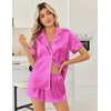 Ekouaer Women Satin Pajama Sets Cute Print Silk Pjs Shorts Sets S-4XL(Rose Red)