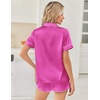 Ekouaer Women Satin Pajama Sets Cute Print Silk Pjs Shorts Sets S-4XL(Rose Red)