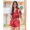 Ekouaer Women Satin Pajama Sets Cute Print Silk Pjs Shorts Sets S-4XL(White Heart Print)