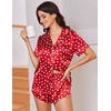 Ekouaer Women Satin Pajama Sets Cute Print Silk Pjs Shorts Sets S-4XL(White Heart Print)