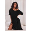 Ekouaer Womens Long Nightgown Short Sleeve Night Shirt Plus Size Sleepwear(Black)