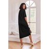 Ekouaer Womens Long Nightgown Short Sleeve Night Shirt Plus Size Sleepwear(Black)