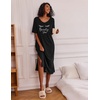 Ekouaer Womens Long Nightgown Short Sleeve Night Shirt Plus Size Sleepwear(Black Eyelash)