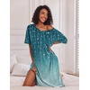 Ekouaer Womens Long Nightgown Short Sleeve Night Shirt Plus Size Sleepwear(Blue Green Floral)