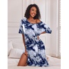 Ekouaer Womens Long Nightgown Short Sleeve Night Shirt Plus Size Sleepwear(Blue Tie Dye)