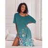 Ekouaer Womens Long Nightgown Short Sleeve Night Shirt Plus Size Sleepwear(Celadon Floral)
