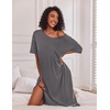 Ekouaer Womens Long Nightgown Short Sleeve Night Shirt Plus Size Sleepwear(Dark Grey)