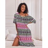 Ekouaer Womens Long Nightgown Short Sleeve Night Shirt Plus Size Sleepwear(Ethnic Rose Red)