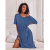 Ekouaer Womens Long Nightgown Short Sleeve Night Shirt Plus Size Sleepwear(Navy)