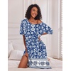 Ekouaer Womens Long Nightgown Short Sleeve Night Shirt Plus Size Sleepwear(Navy Blue Flower)