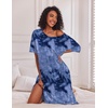 Ekouaer Womens Long Nightgown Short Sleeve Night Shirt Plus Size Sleepwear(Tie Dye Blue)