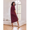 Ekouaer Womens Long Nightgown Short Sleeve Night Shirt Plus Size Sleepwear(Wine Red Crown)