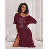 Ekouaer Womens Long Nightgown Short Sleeve Night Shirt Plus Size Sleepwear(Wine Red Crown)
