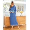 Ekouaer Women’s Long Sleeve Nightgown Full Length Nightshirt with Pockets(A-blue)