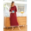Ekouaer Women’s Long Sleeve Nightgown Full Length Nightshirt with Pockets(A-wine Red)