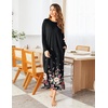 Ekouaer Women’s Long Sleeve Nightgown Full Length Nightshirt with Pockets(Black Flower)