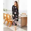 Ekouaer Women’s Long Sleeve Nightgown Full Length Nightshirt with Pockets(Black Pink Floral)
