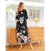 Ekouaer Women’s Long Sleeve Nightgown Full Length Nightshirt with Pockets(Black Pink Floral)