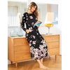 Ekouaer Women’s Long Sleeve Nightgown Full Length Nightshirt with Pockets(Black Pink Floral)