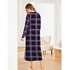 Ekouaer Women’s Long Sleeve Nightgown Full Length Nightshirt with Pockets(Black Purple Plaid)