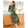 Ekouaer Women’s Long Sleeve Nightgown Full Length Nightshirt with Pockets(Green Floral)
