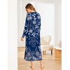Ekouaer Women’s Long Sleeve Nightgown Full Length Nightshirt with Pockets(Navy Blue Flower)