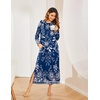 Ekouaer Women’s Long Sleeve Nightgown Full Length Nightshirt with Pockets(Navy Blue Flower)