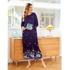 Ekouaer Women’s Long Sleeve Nightgown Full Length Nightshirt with Pockets(Purple Floral)