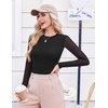 Ekouaer Womens Mesh Long Sleeve Tops Fall Fashion Crew Neck Slim Fit Shirts(A Black)