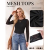 Ekouaer Womens Mesh Long Sleeve Tops Fall Fashion Crew Neck Slim Fit Shirts(A Black)