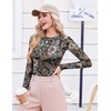 Ekouaer Womens Mesh Long Sleeve Tops Fall Fashion Crew Neck Slim Fit Shirts(Floral Fierce)