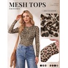 Ekouaer Womens Mesh Long Sleeve Tops Fall Fashion Crew Neck Slim Fit Shirts(Leopard Print)