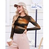 Ekouaer Womens Mesh Long Sleeve Tops Fall Fashion Crew Neck Slim Fit Shirts(Tie Dye Print)