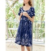 Ekouaer Womens Nightgown House Dress with Pockets Short Sleeve Moo Moos(Blue Ethnic Style)