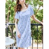 Ekouaer Womens Nightgown House Dress with Pockets Short Sleeve Moo Moos(Blue Floral)