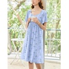 Ekouaer Womens Nightgown House Dress with Pockets Short Sleeve Moo Moos(Blue Floral)