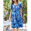 Ekouaer Womens Nightgown House Dress with Pockets Short Sleeve Moo Moos(Blue Multi Flowers)