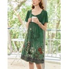 Ekouaer Womens Nightgown House Dress with Pockets Short Sleeve Moo Moos(Green Ethnic Flower)