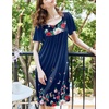 Ekouaer Womens Nightgown House Dress with Pockets Short Sleeve Moo Moos(Navy Blue Flower)