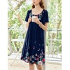 Ekouaer Womens Nightgown House Dress with Pockets Short Sleeve Moo Moos(Navy Blue Flower)
