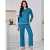 Ekouaer Women’s Pajama Sets Long Sleeve 2 Piece Lounge Sets 2026 Fall S-XXL(Blue Green)