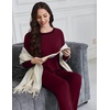 Ekouaer Women’s Pajama Sets Long Sleeve 2 Piece Lounge Sets 2026 Fall S-XXL(Dark Red)