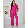 Ekouaer Women’s Pajama Sets Long Sleeve 2 Piece Lounge Sets 2026 Fall S-XXL(Rose Red)