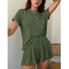 Ekouaer Womens Pajamas 2 Piece Ribbed Knit Pjs Short Sleeve Lounge Sets(Army Green)